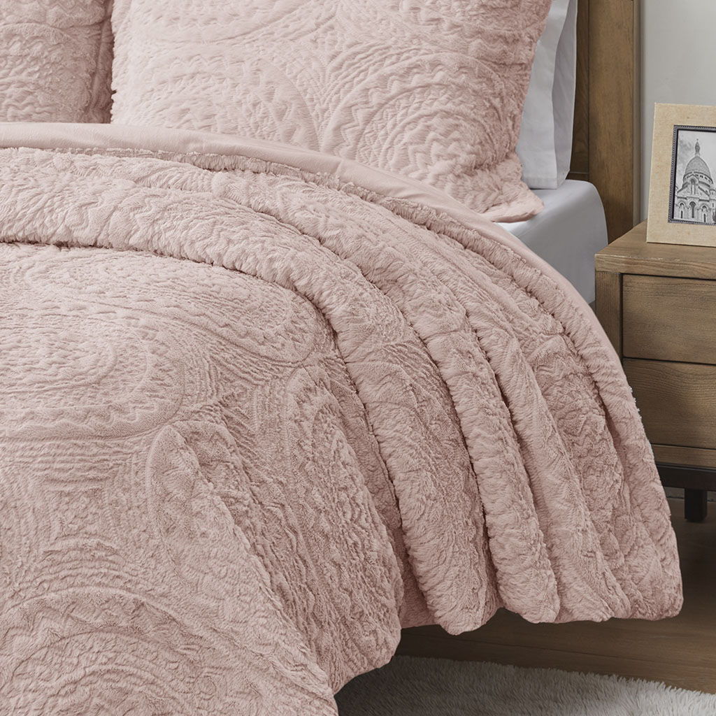 Arya - Twin Embroidered Medallion Ultra Comforter Mini Set - Blush