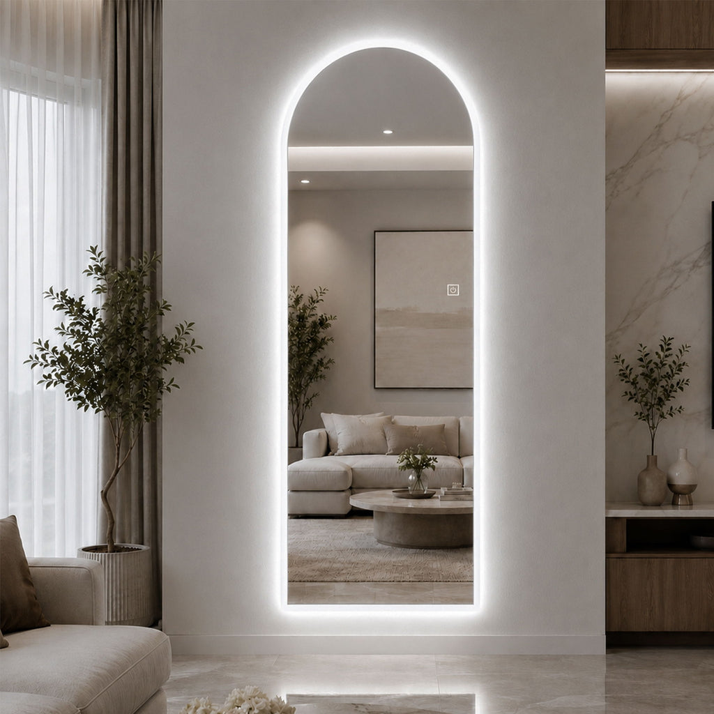 65" X 21" Arched LED Full Length Mirror, Wall Mounted Lighted Full Body Mirror With Frosted Edge Lighting, 3 Color Temperatures & Stepless Dimming - Silver