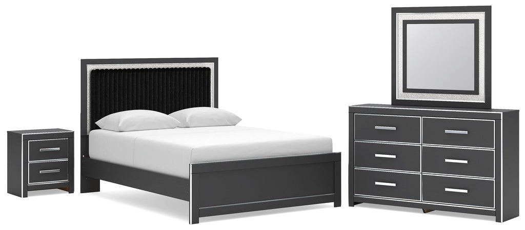 Zuraleus - 4 Pc. - Queen Upholstered Bed With Roll Slats, Dresser, Mirror And Nightstand - Black