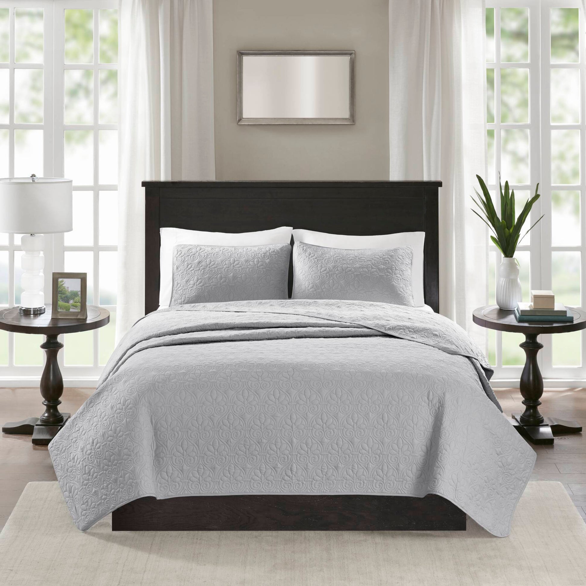 Quebec - King Reversible Coverlet Set - Gray
