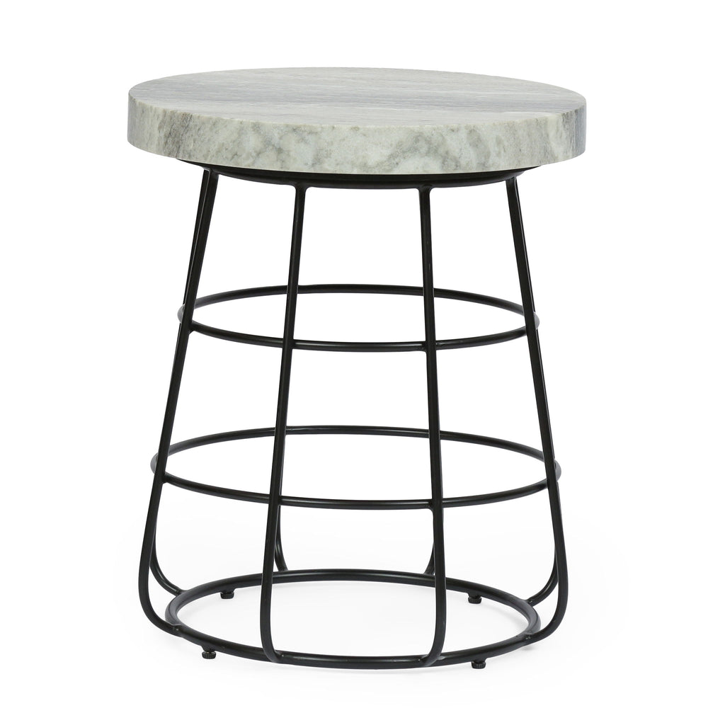 Side Table With Marble Top And Iron Base - Black / White
