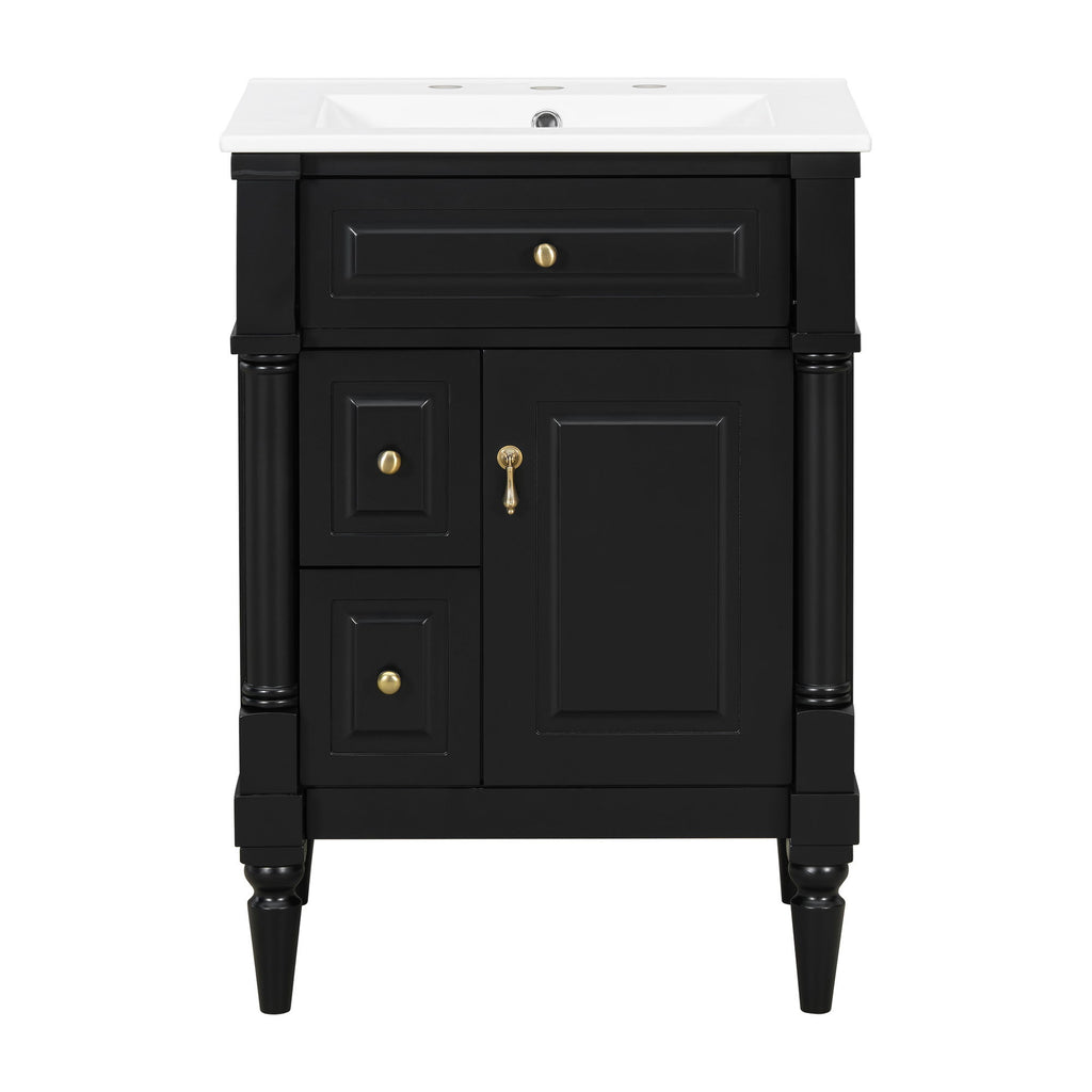Freestanding Bathroom Vanity With Sink, Adjustable Shelf & Flip Drawer