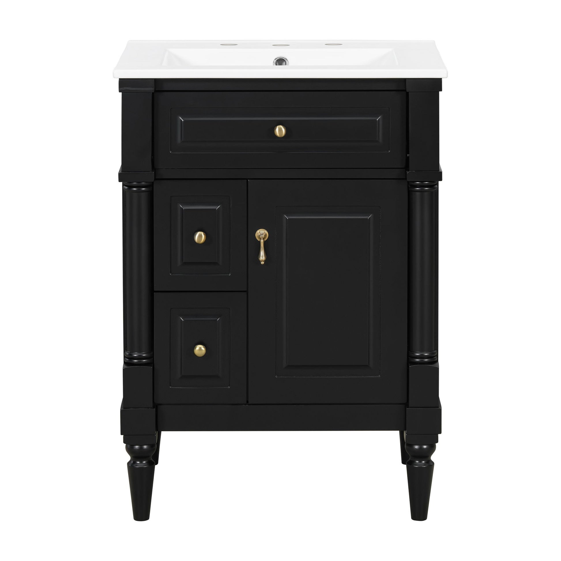 Freestanding Bathroom Vanity With Sink, Adjustable Shelf & Flip Drawer