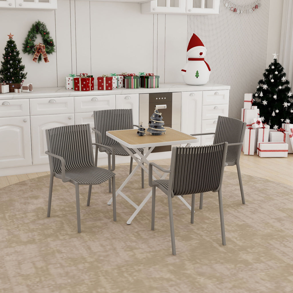 4 Modern Stackable Plastic Armchair Matched With Folding Square Table