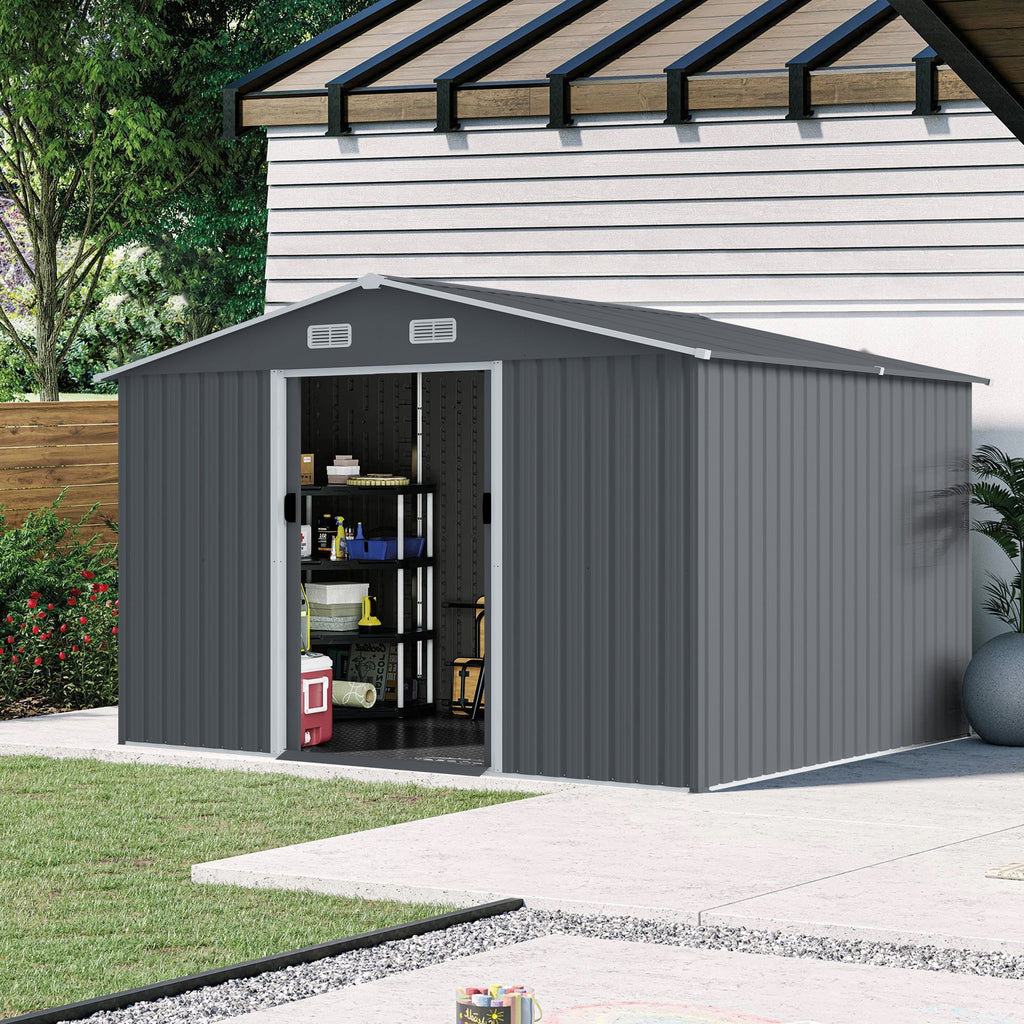 Outdoor Storage Shed Large Metal Tool Sheds, Heavy Duty Storage House With Sliding Doors