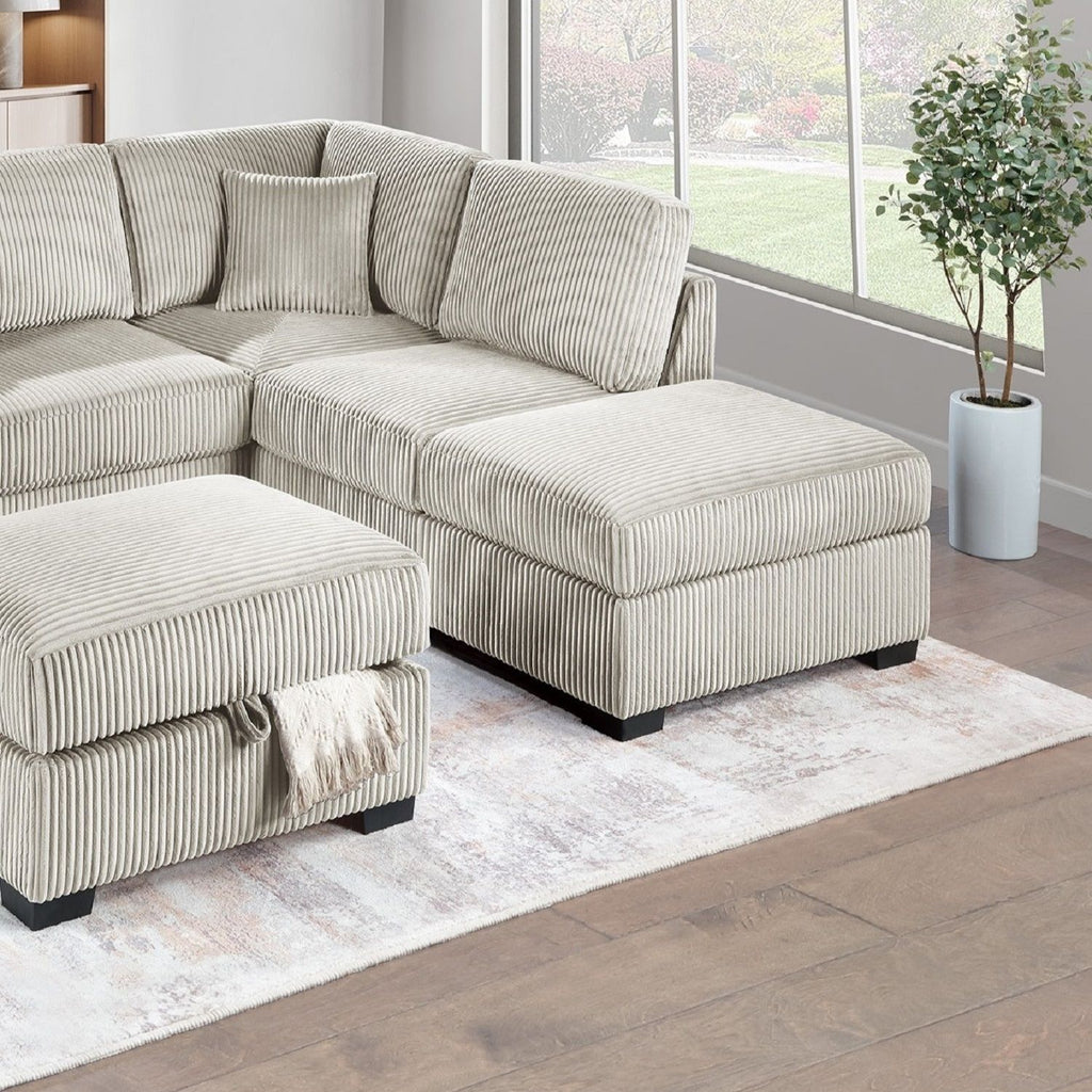 3 Piece Sectional Sofa With Reversible Chaise And USB Storage Ottoman
