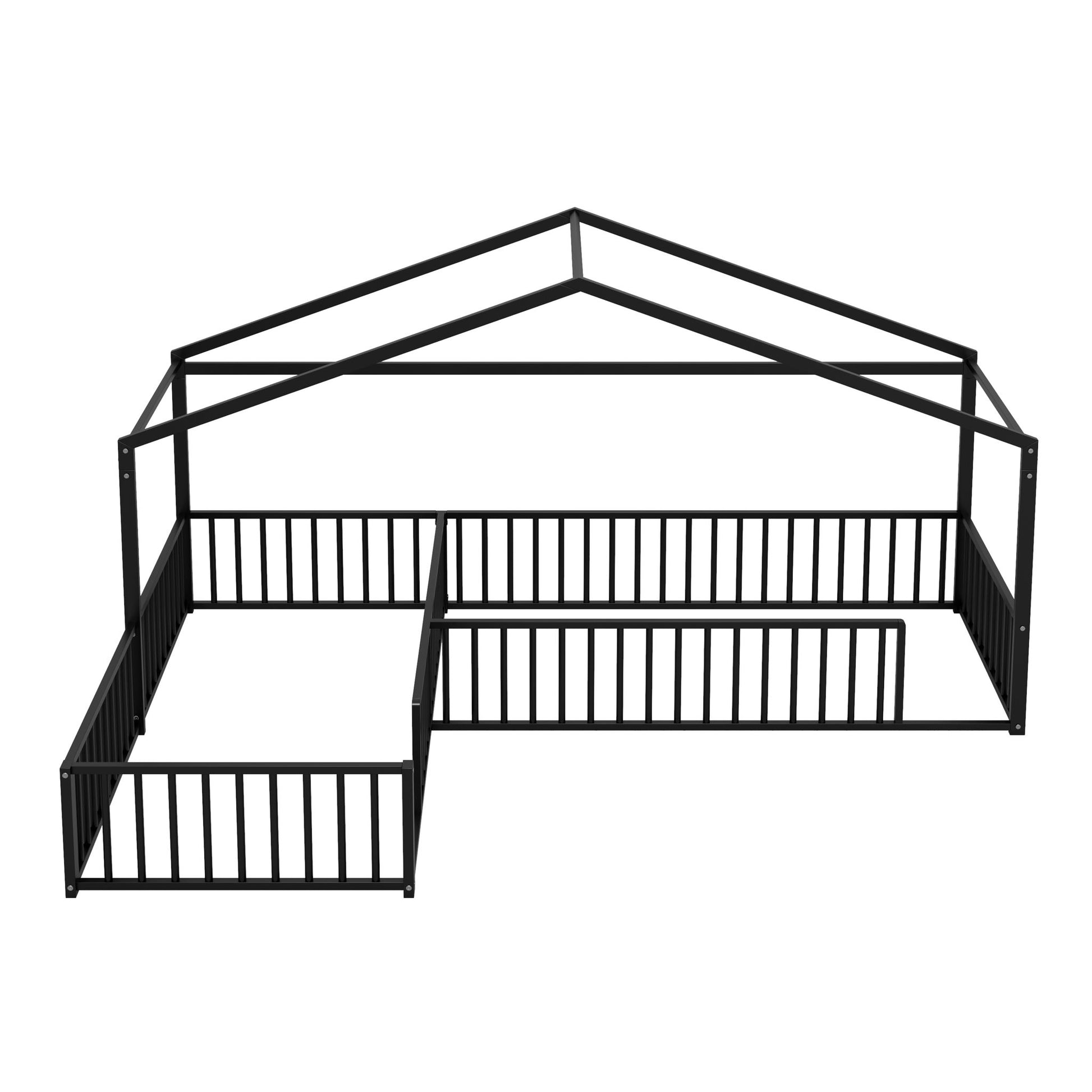 L-Shaped Montessori Bed For 2 Kids With Partitioned Fence