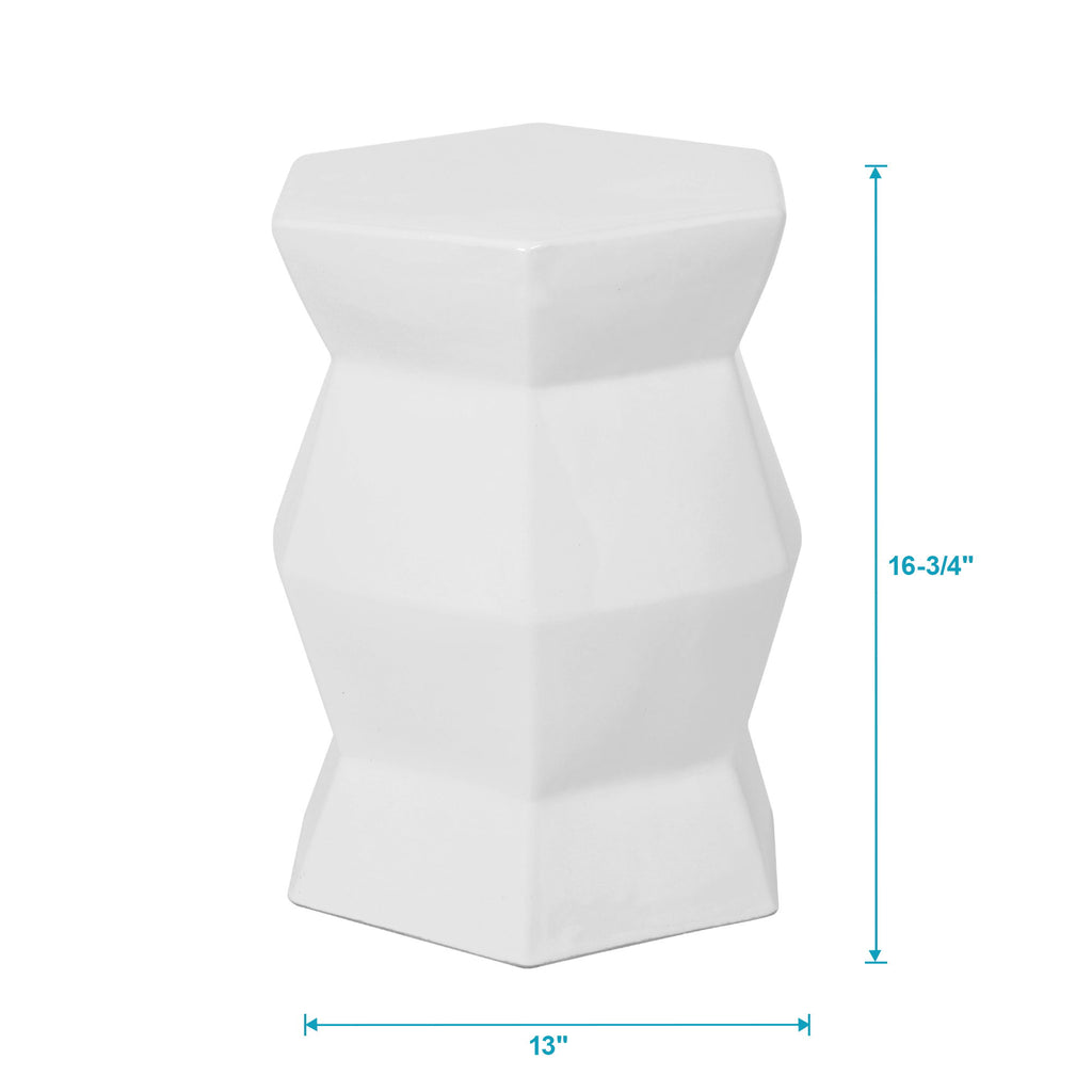 Contemporary Ceramic Drum Stool Indoor / Outdoor Side Table Glazed Accent Garden Stool - White