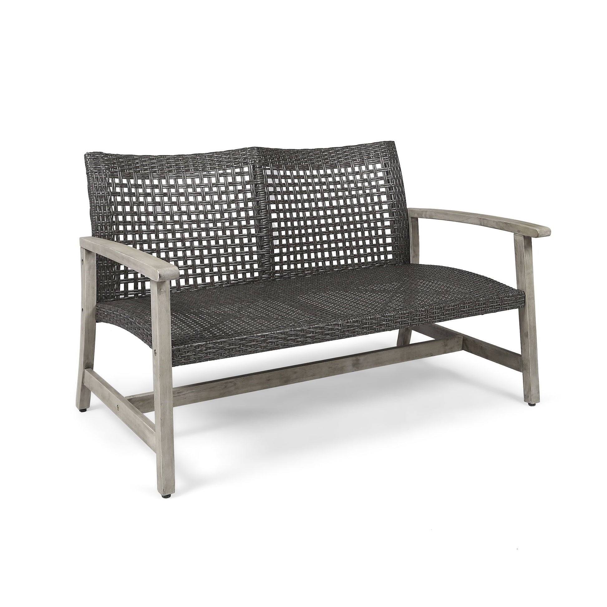 Hampton - Outdoor Wood And Wicker Loveseat - Gray