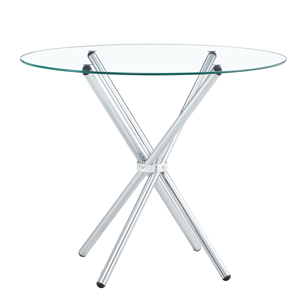 Modern Round Clear Glass Dining Table With Unique Metal Legs For 4 6 People - Silver