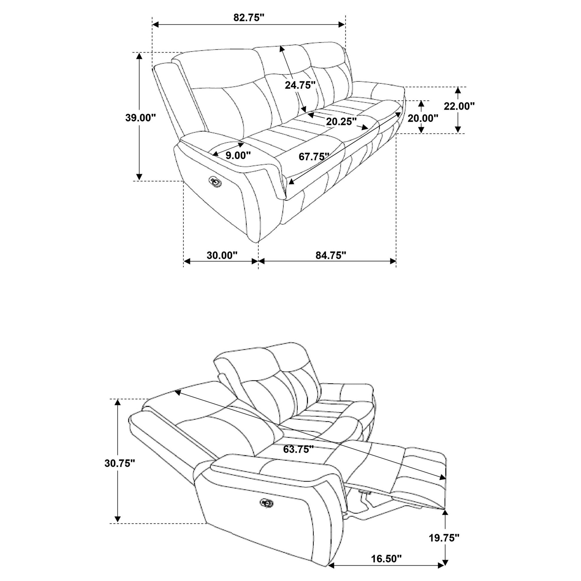 Franklin - Upholstered Padded Arm Reclining Sofa With Manual Recline - Charcoal