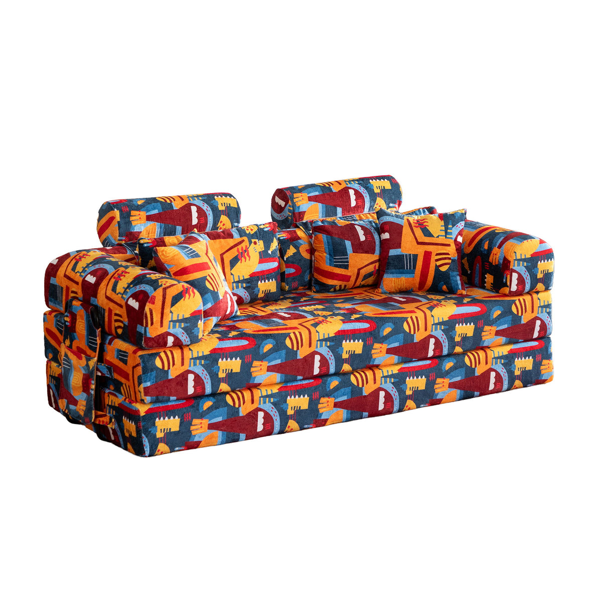 Convertible Sleeper Sofa Bed, Foldable Multi Functional Couch For Living Room - Navy / Red