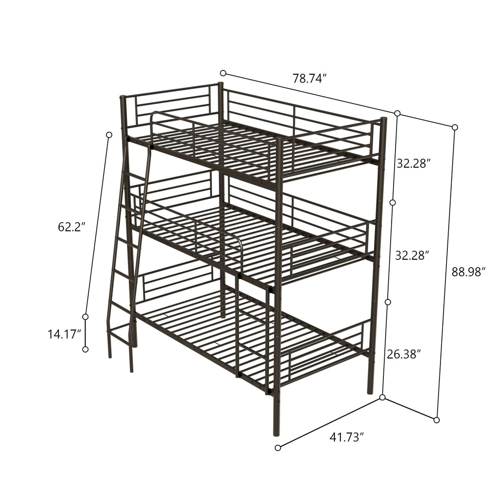 Twin Size Metal Triple Bunk Bed For Bedroom And Dormitory, Convertible Into 3 Separate Beds - Black