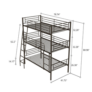 Twin Size Metal Triple Bunk Bed For Bedroom And Dormitory, Convertible Into 3 Separate Beds - Black