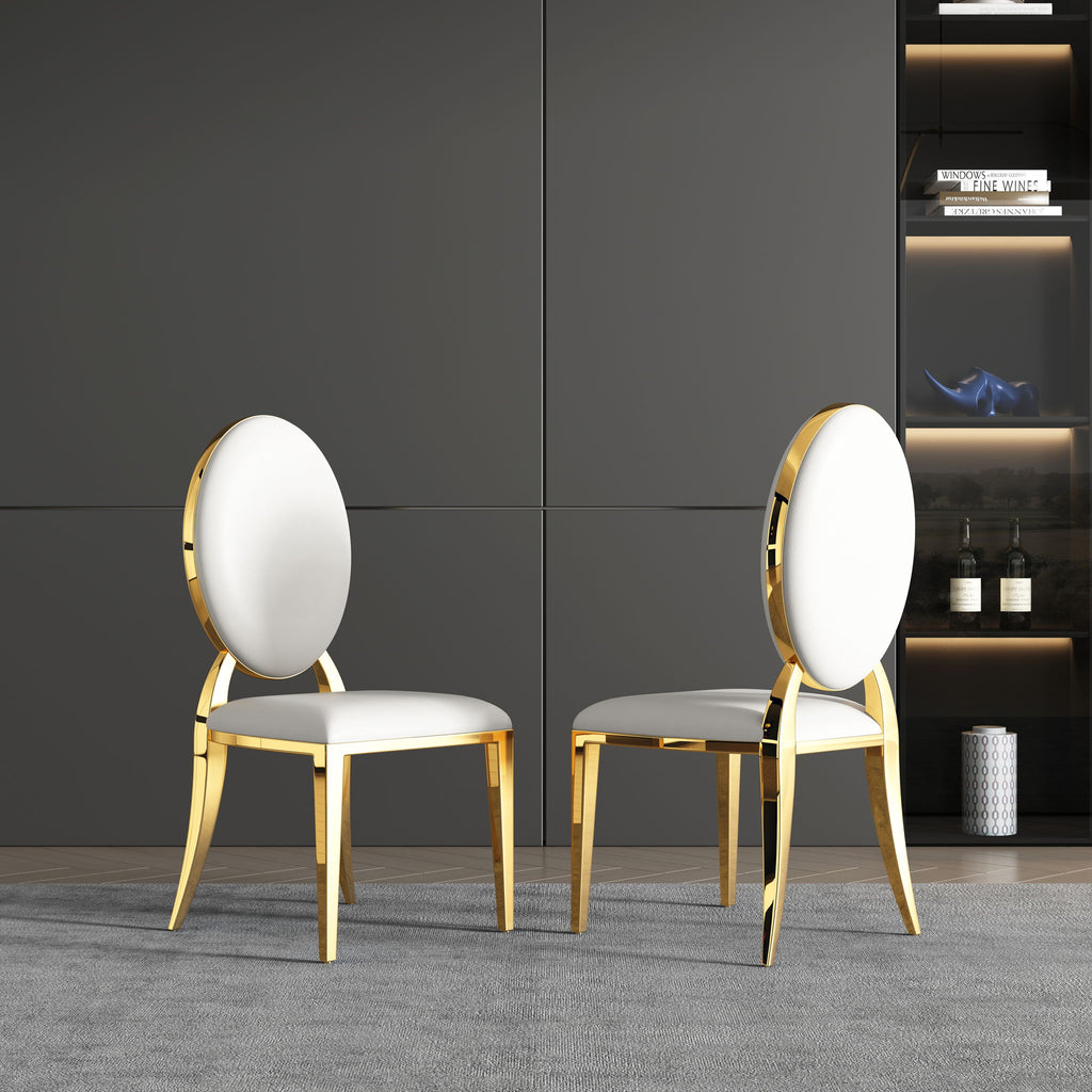 Dining Chair (Set of 2), Oval Backrest Design And Stainless Steel Legs - White