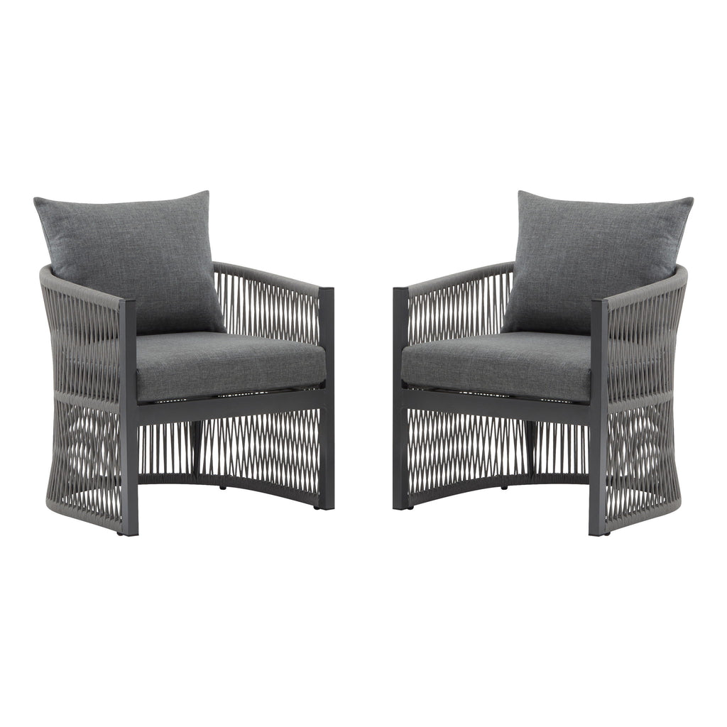 Modern Curved Aluminum Lounge Chair With Stylish Rope Weave Design And Cushioned Comfort For Outdoor