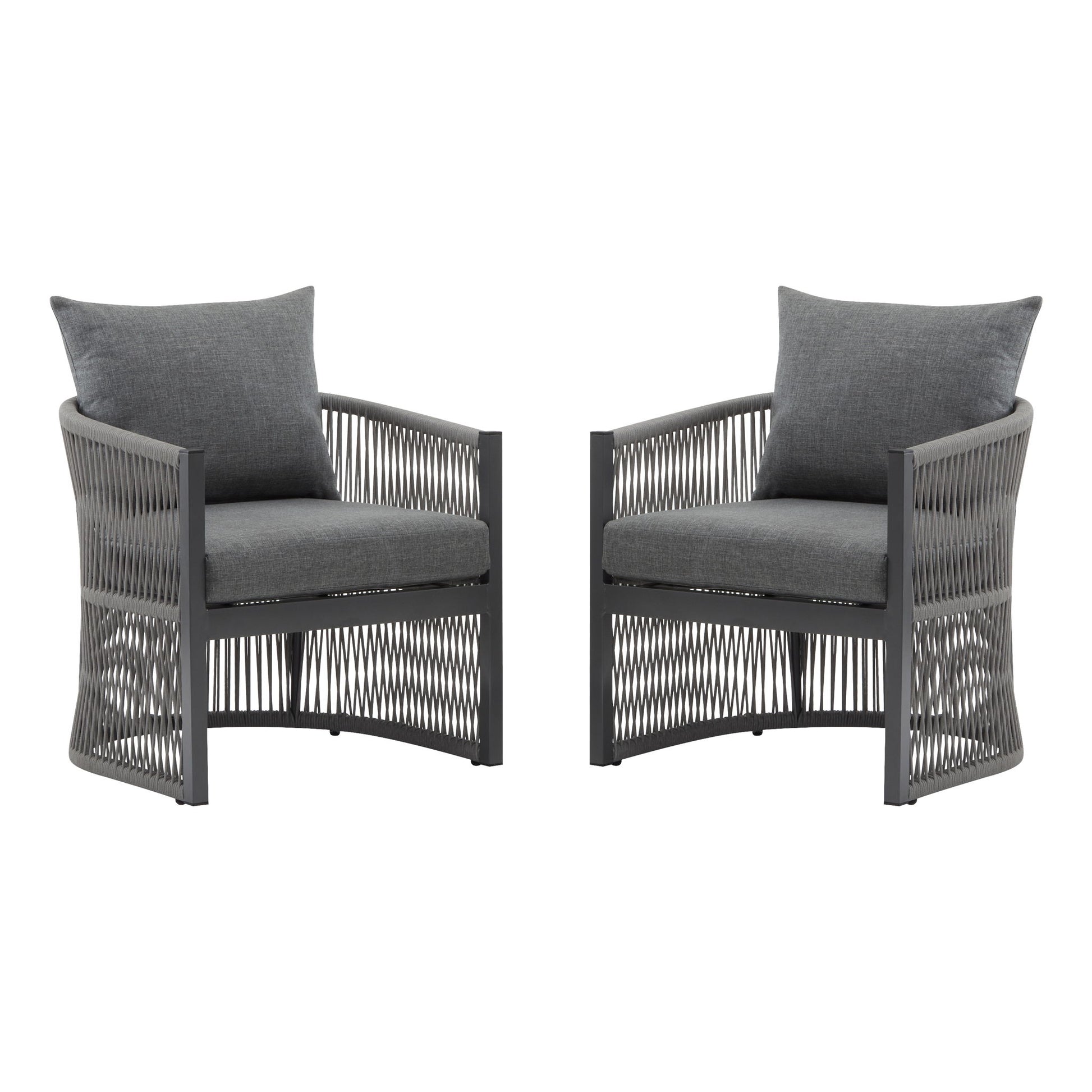 Modern Curved Aluminum Lounge Chair With Stylish Rope Weave Design And Cushioned Comfort For Outdoor