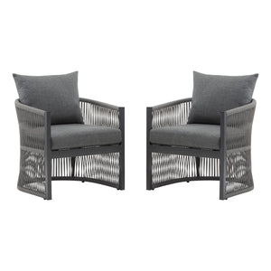 Modern Curved Aluminum Lounge Chair With Stylish Rope Weave Design And Cushioned Comfort For Outdoor