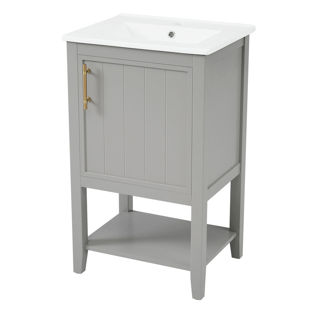 Modern Bathroom Vanity With Sink, Soft-Closing Door And Open Shelf
