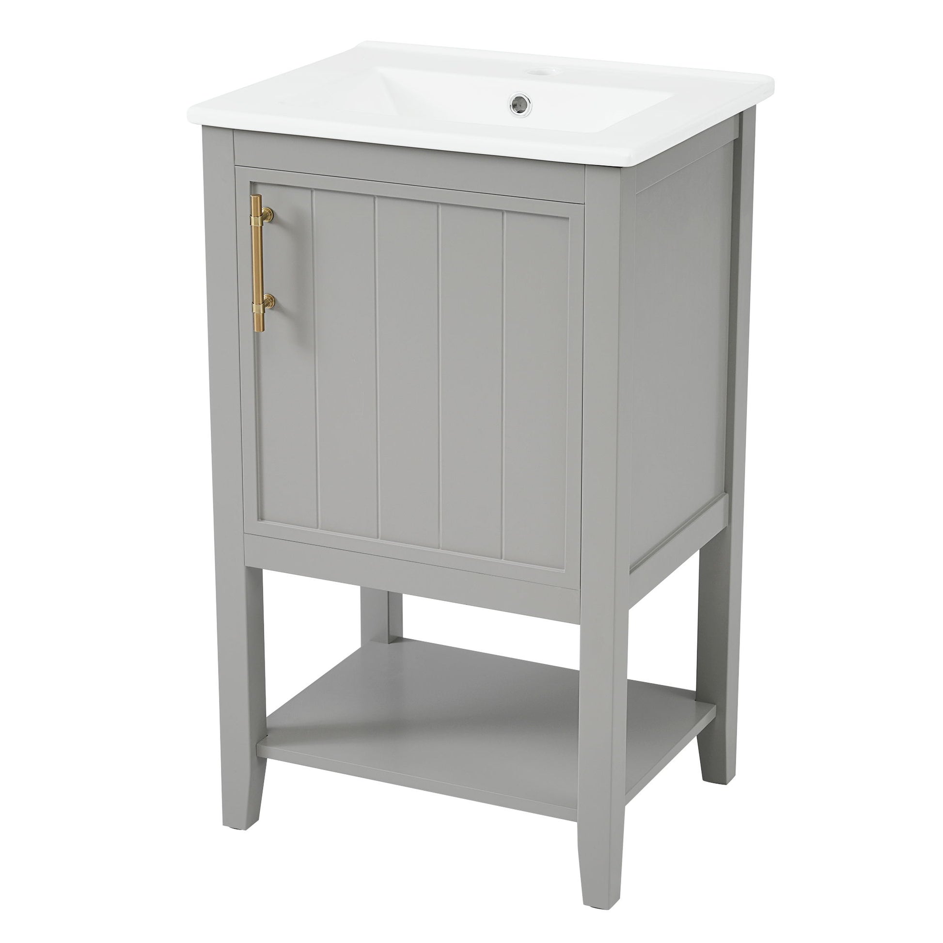 Modern Bathroom Vanity With Sink, Soft-Closing Door And Open Shelf