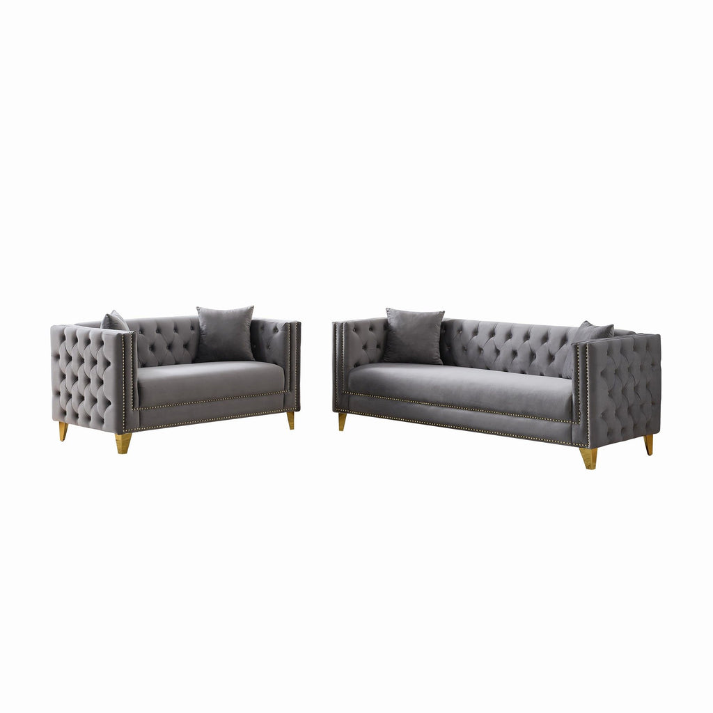 Deep Seat Sofa With Button Nailhead, Square Arm Couches