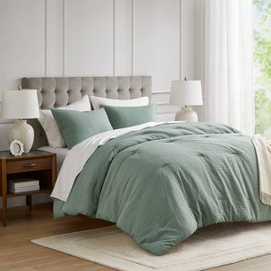 Mina - King/California King Waffle Weave Textured Comforter Set - Sage Green