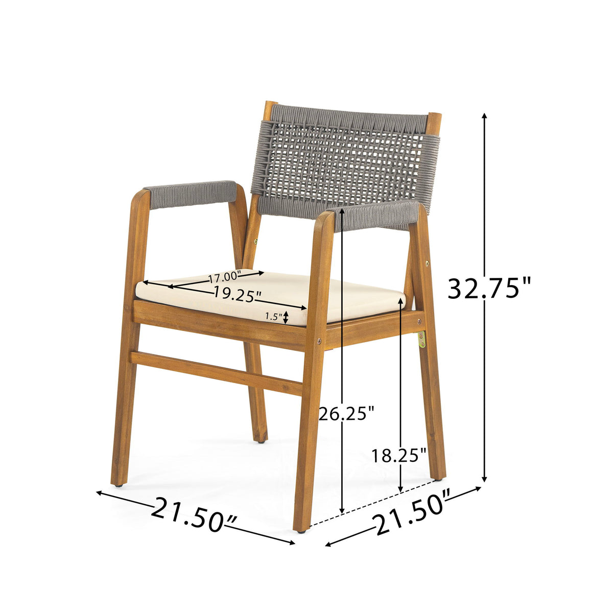 Outdoor 3 Pieces Acacia Wood Dining Set With Cushions