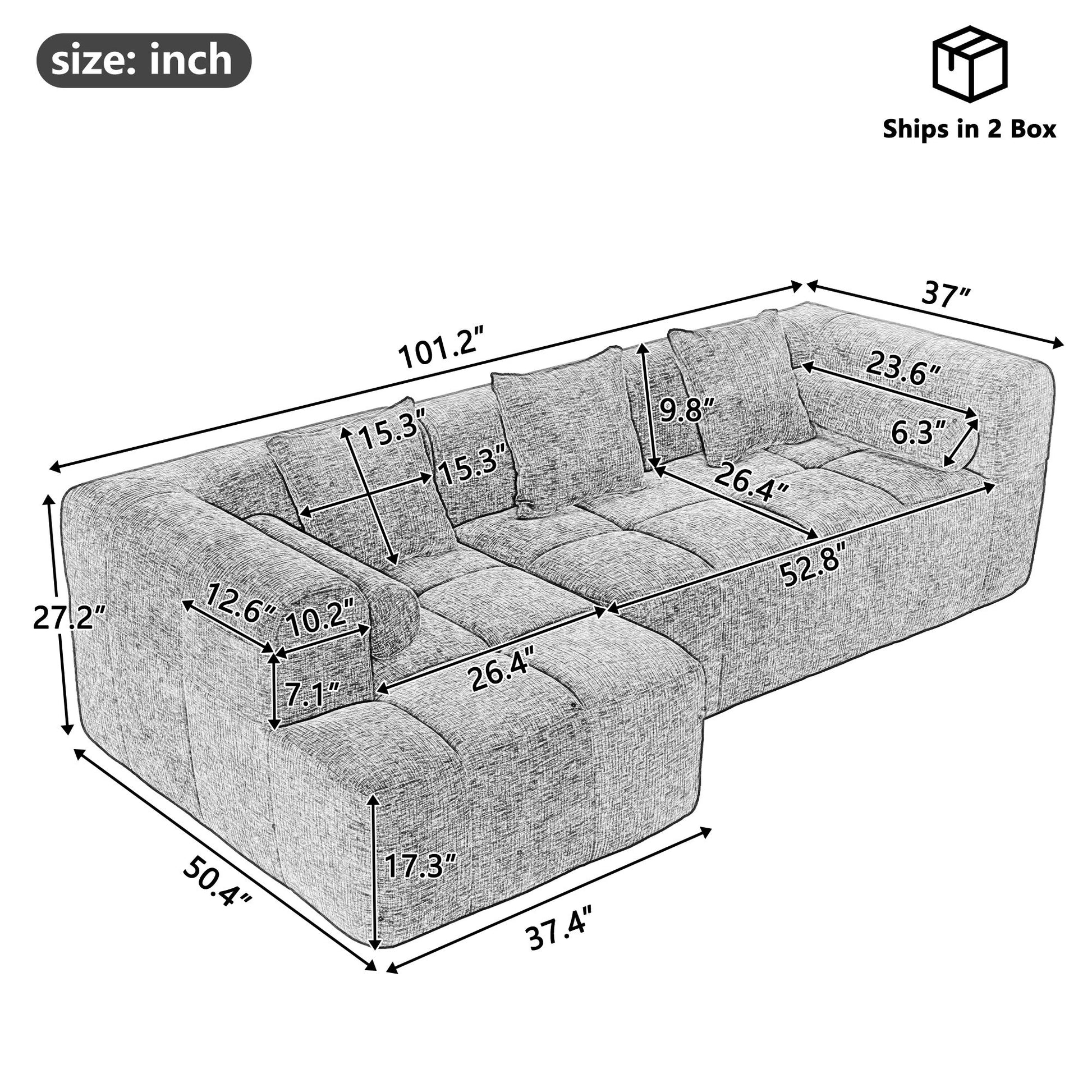 Sectional Free Combined Sofa With 2 Side Pockets