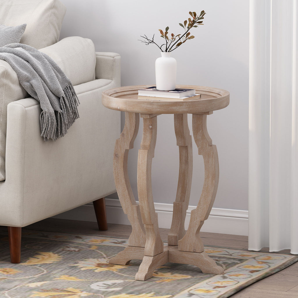 French Country Style Accent Table With Hourglass Design