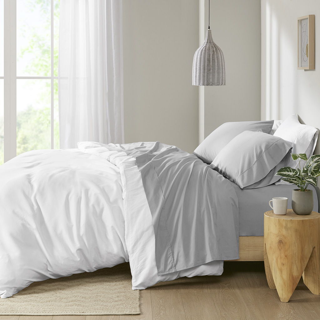 Twin Peached Percale Sheet Set - Gray