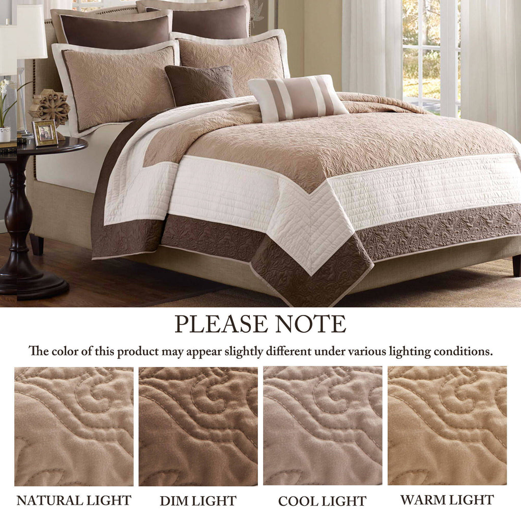 Attingham - King 7 Piece Reversible Coverlet Set - Beige