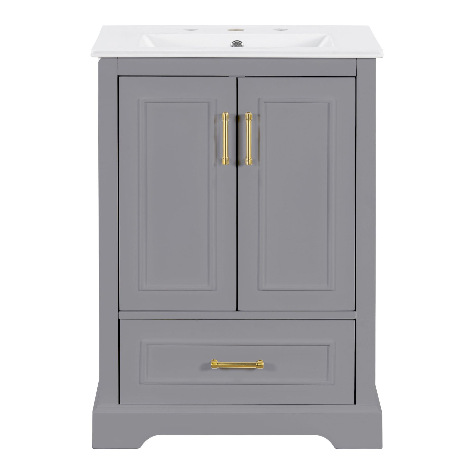 Bathroom Vanity With Sink, 1 Divided Drawer And 2 Soft Close Doors With Double Shelf