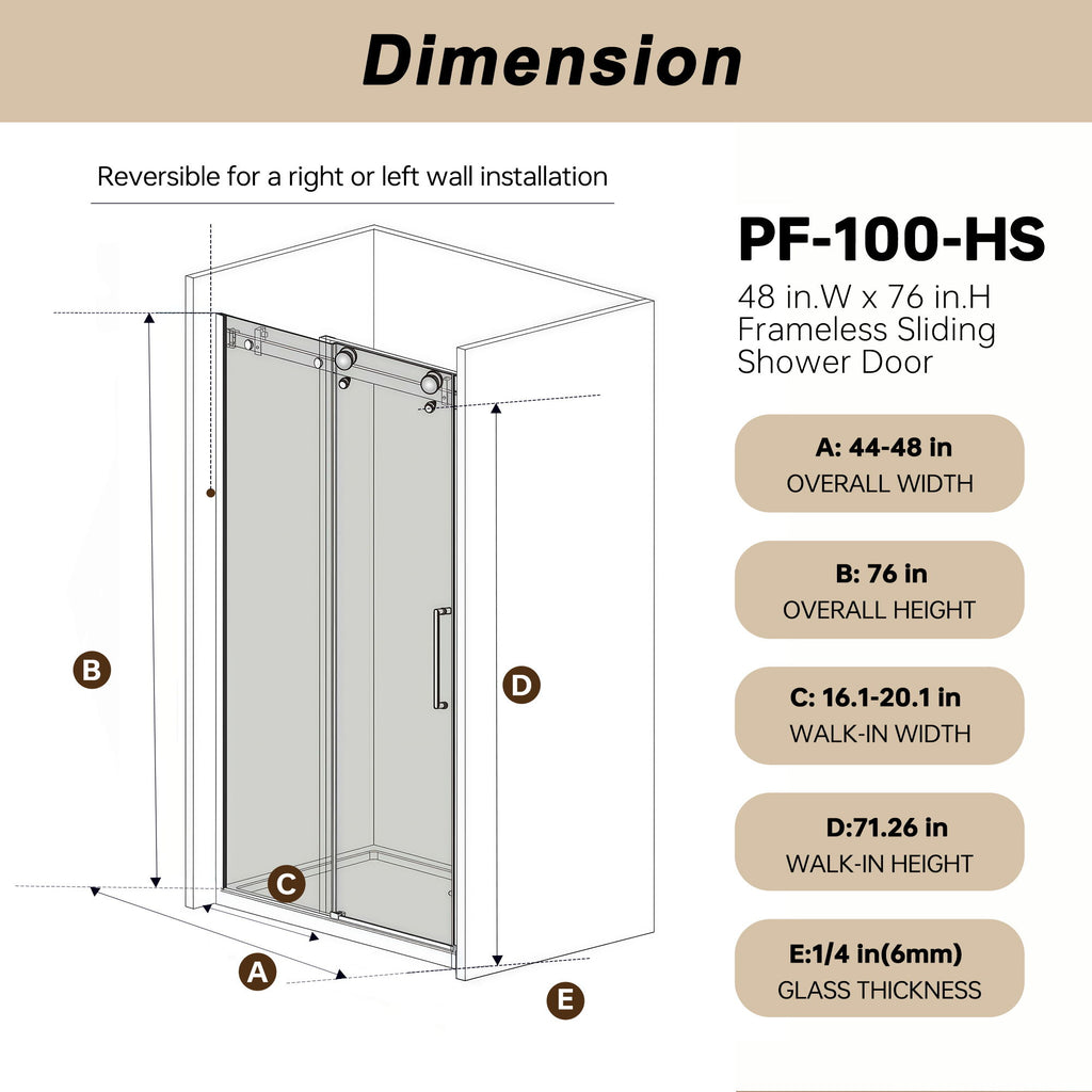 Frameless Single Sliding Shower Door, Square Tube Track