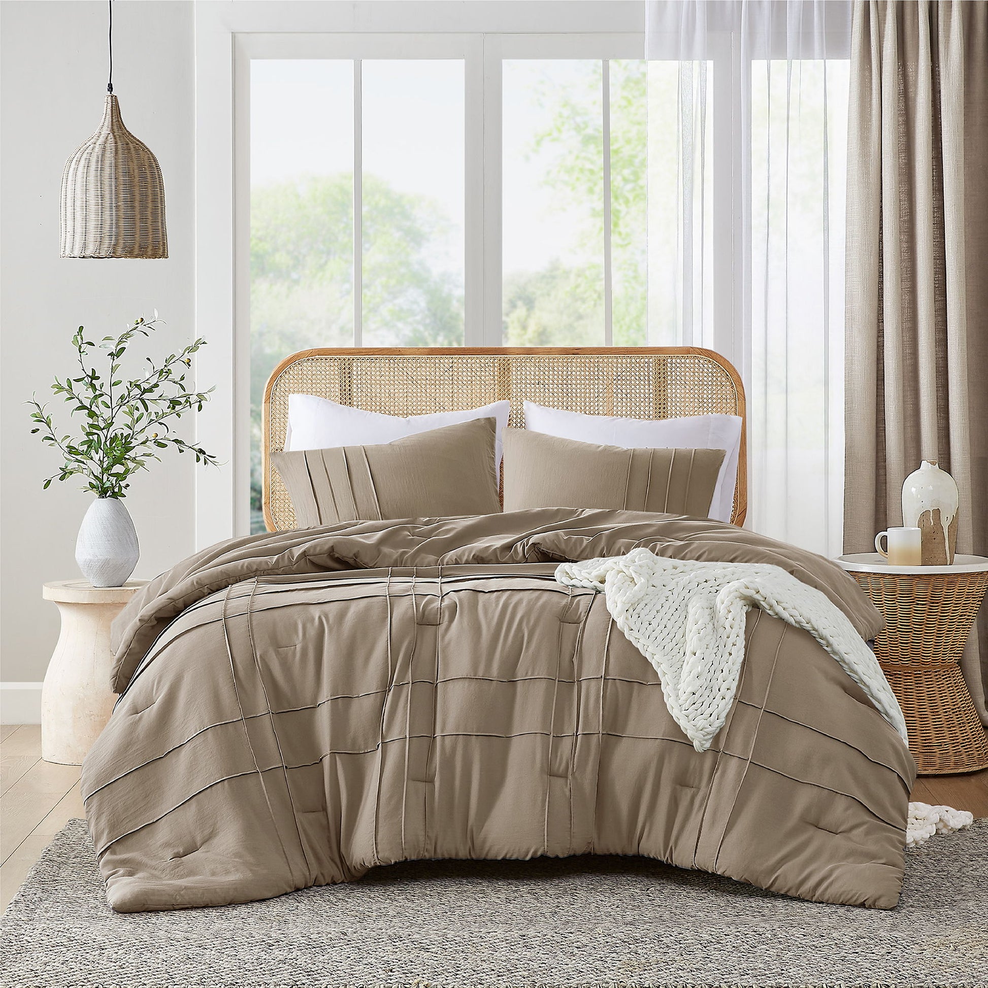 Porter - Queen Soft Washed Pleated Comforter Set - Khaki