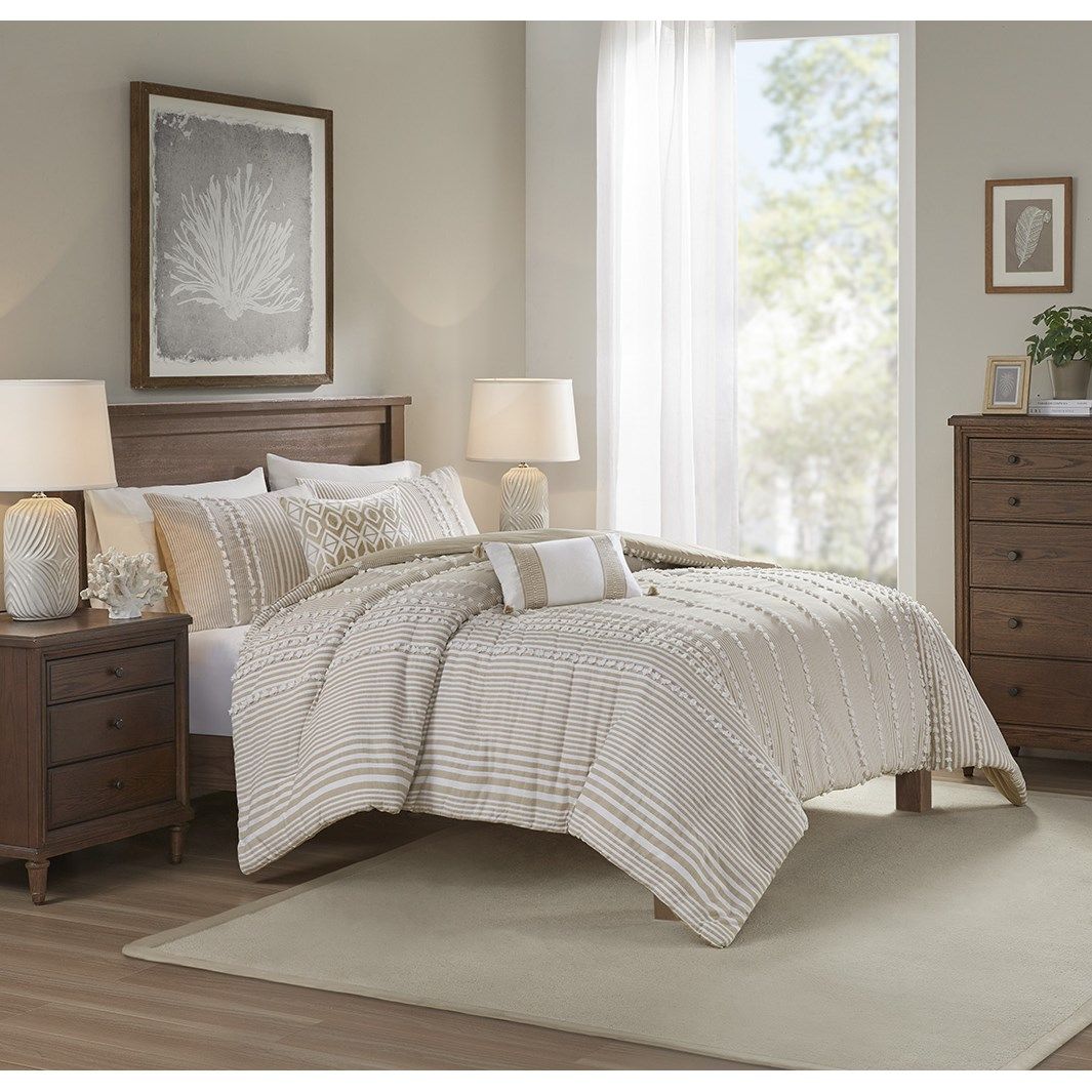 Anslee - King 3 Piece Yarn Dyed Duvet Cover Set - Taupe