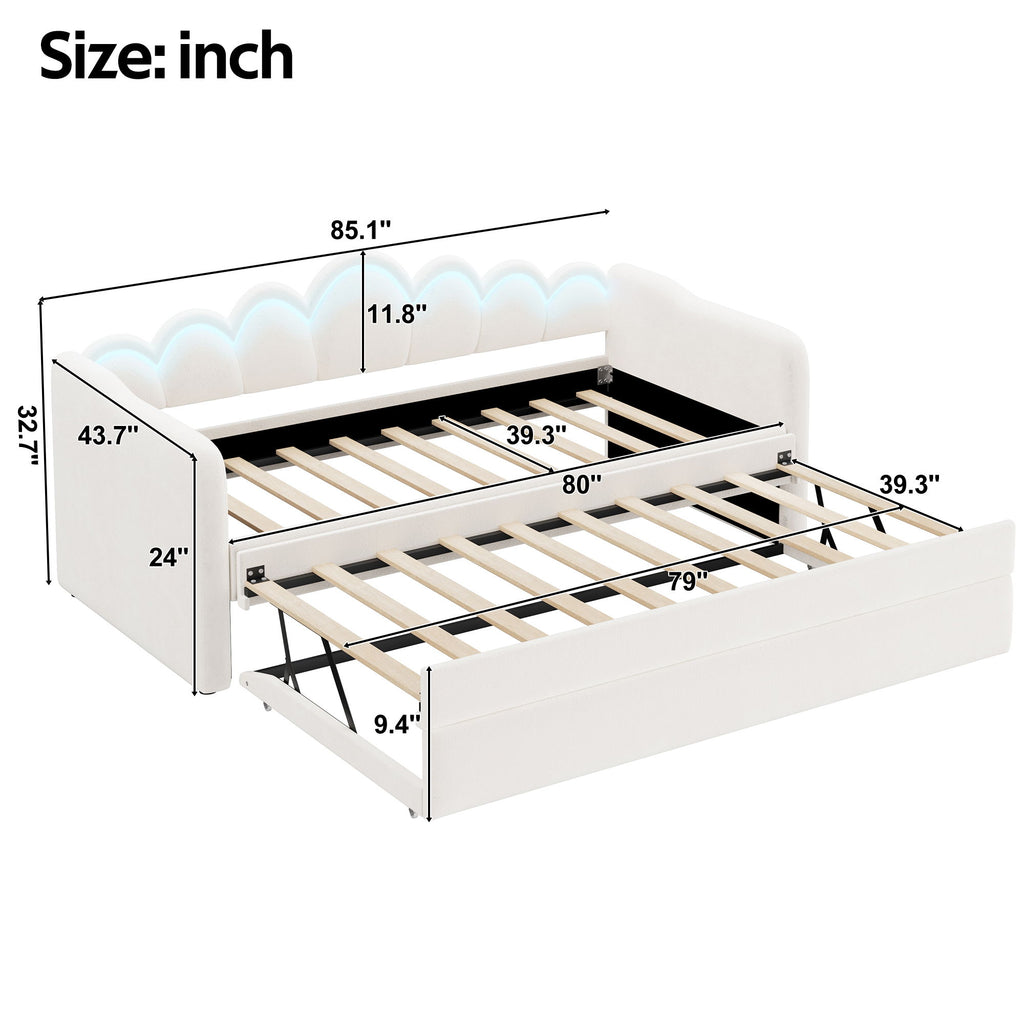 Upholstered Daybed With Adjustable LED Trundle