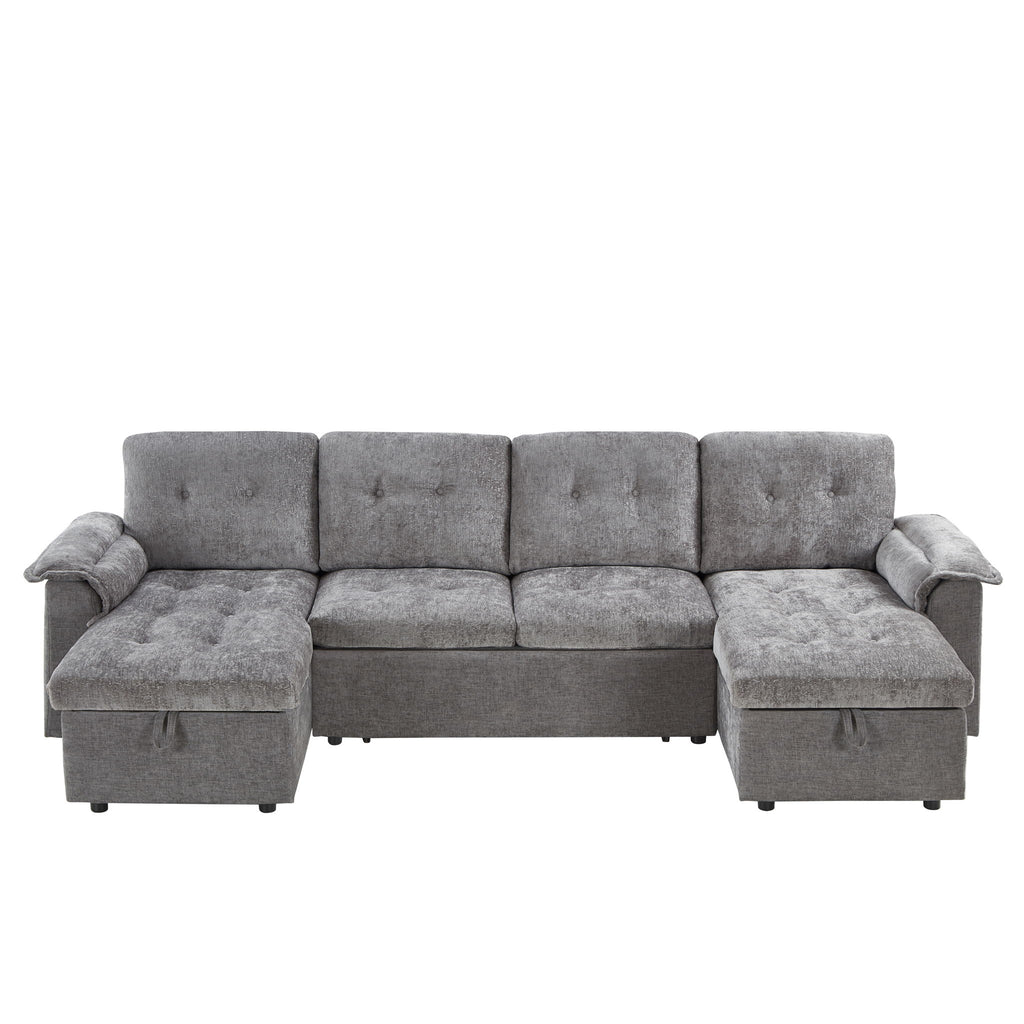 Modern U-Shaped Sleeper Sectional Sofa Bed With USB Ports, Cup Holder, And Hidden Storage