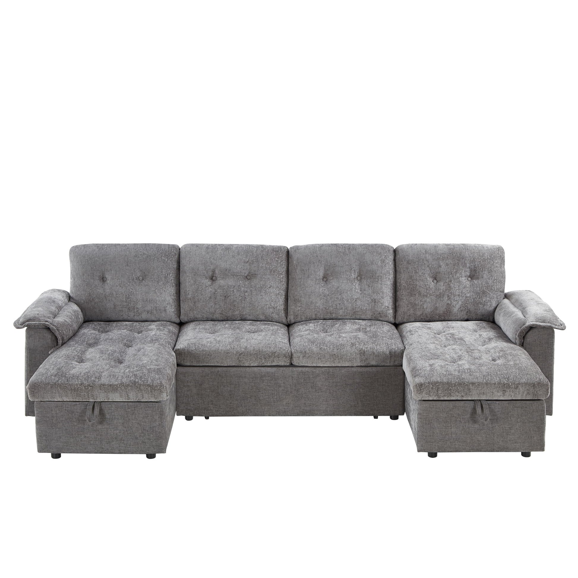 Modern U-Shaped Sleeper Sectional Sofa Bed With USB Ports, Cup Holder, And Hidden Storage