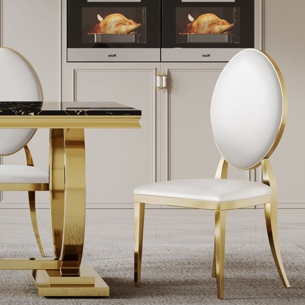 Dining Chair (Set of 2), Oval Backrest Design And Stainless Steel Legs - White