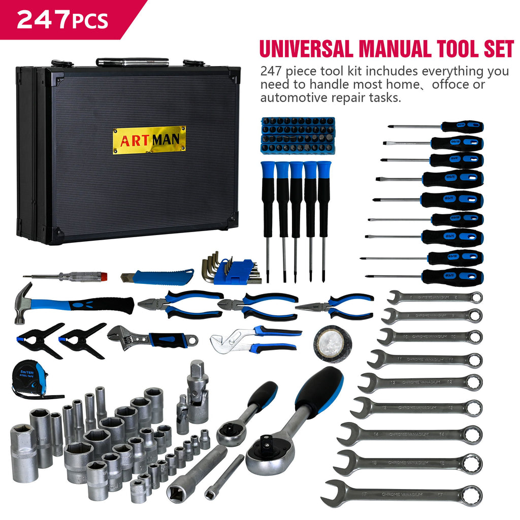 Combined Maintenance Tool Suitcase 247 Pieces Of Basic Home Maintenance Tool Set General Machinery Tool Set - Blue
