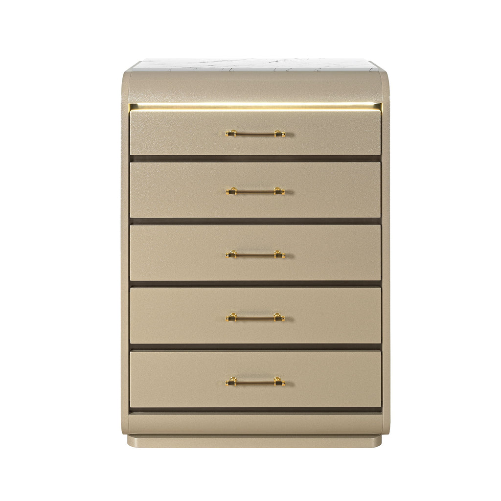 Gigi - Chest With LED Lights Chest, 5 Drawers, LED Lighting, Rounded Edges - Gold