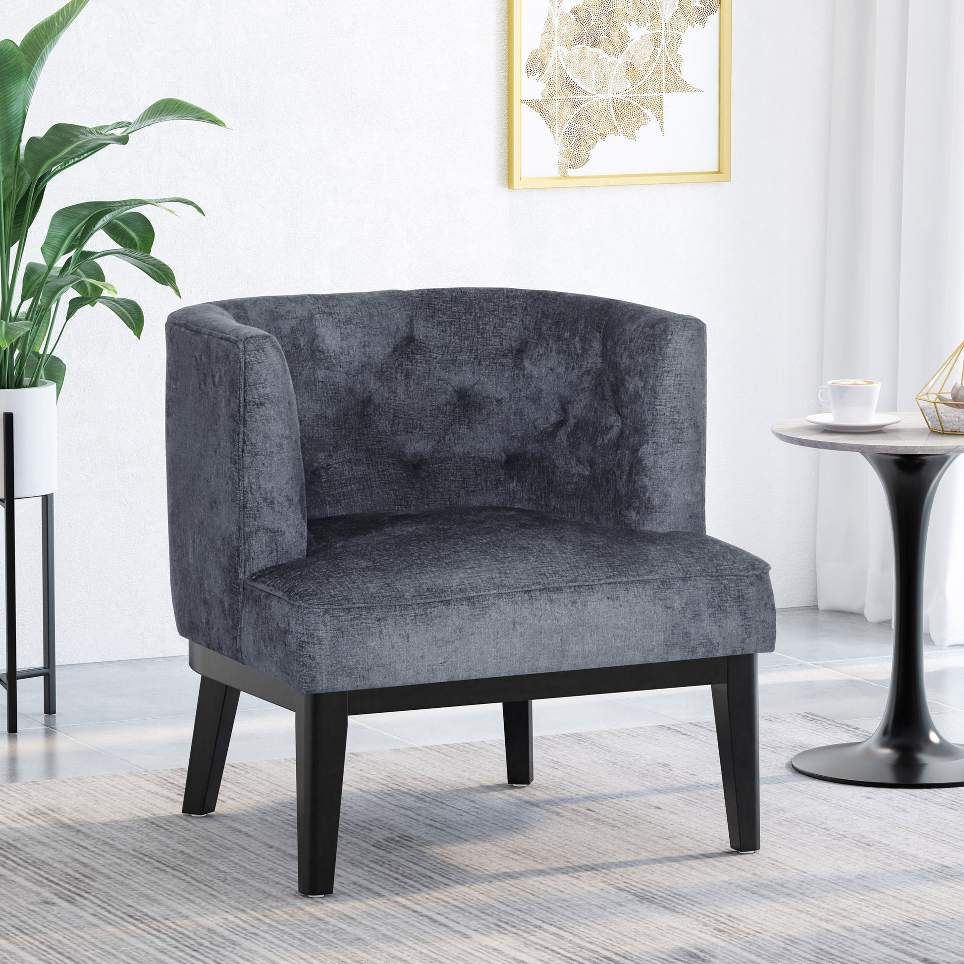Contemporary Accent Chair With Tufted Diamond Stitching - Charcoal