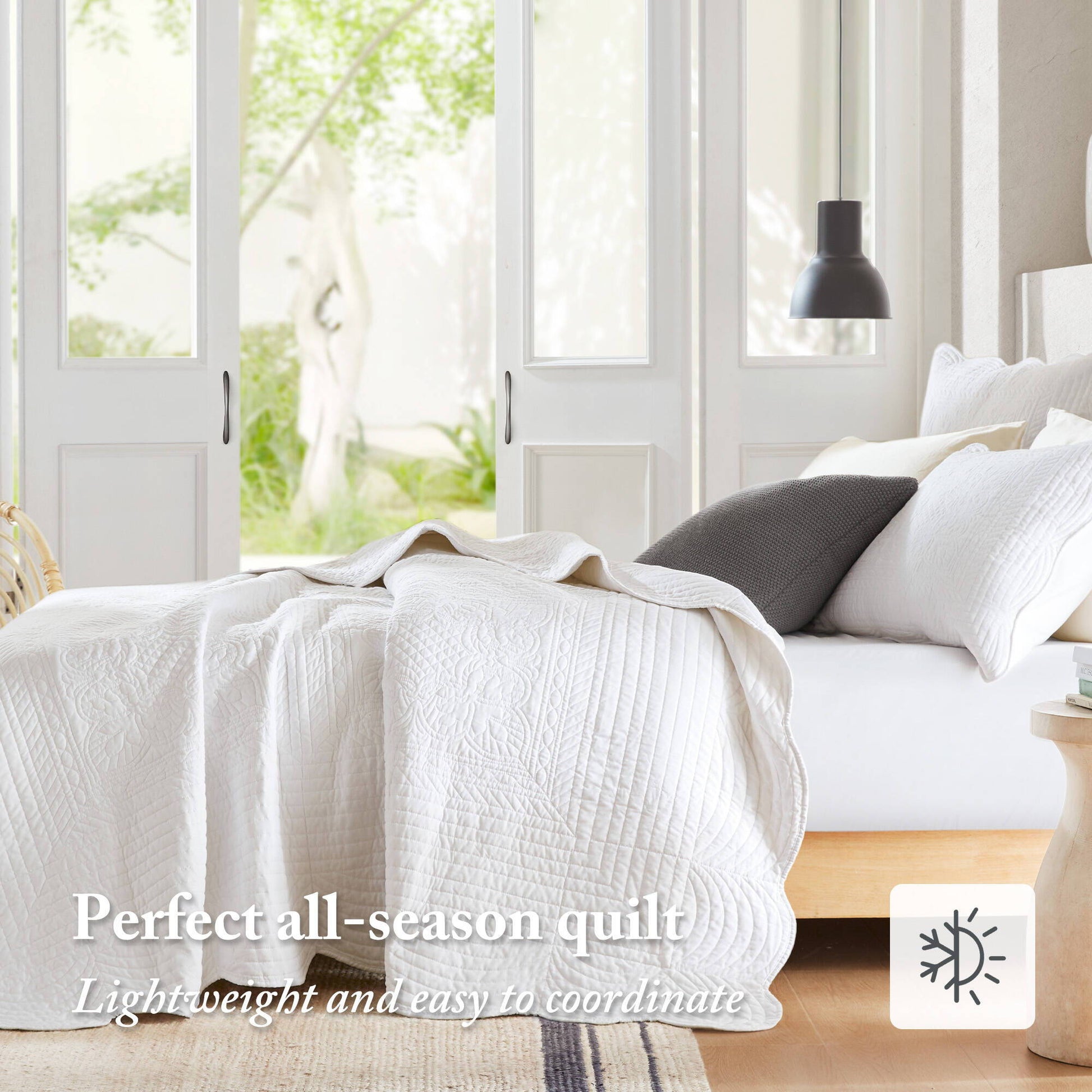 Tuscany - King 3 Piece Reversible Scalloped Edge Coverlet Set - White
