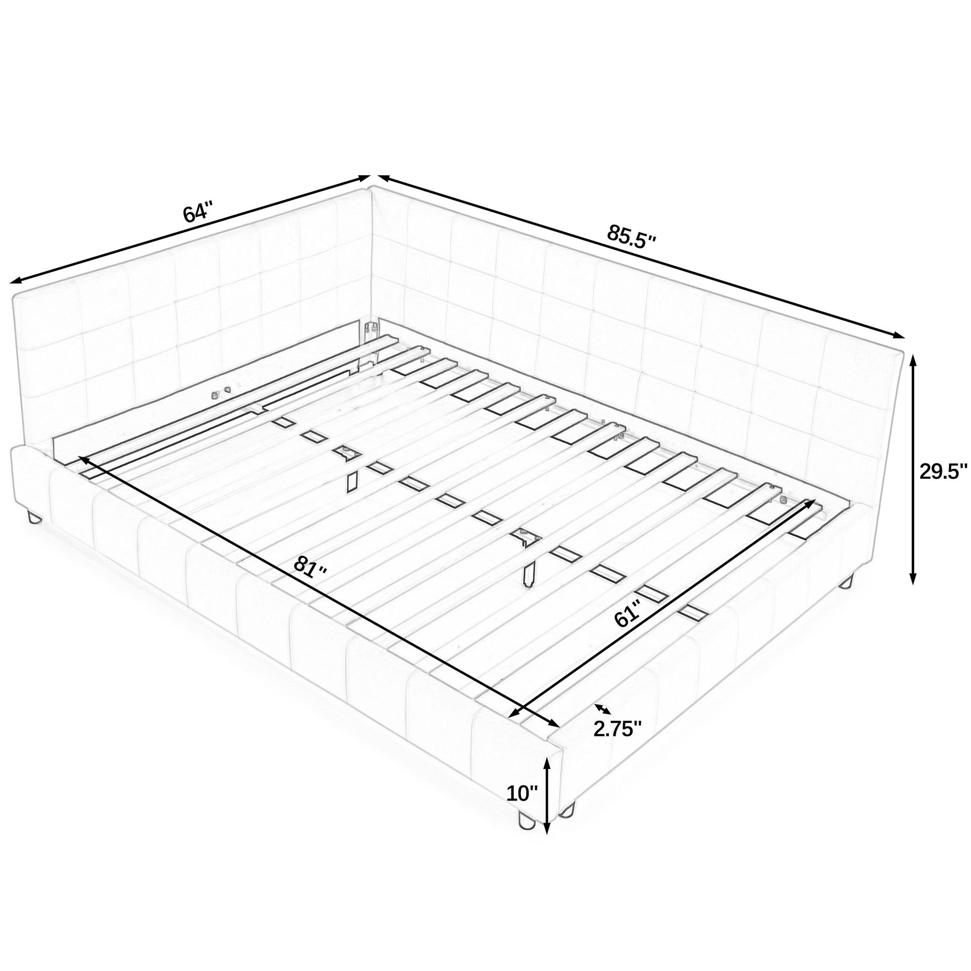 Elegant Storage Upholstered Tufted Bed Frame With Backrest And Armrests