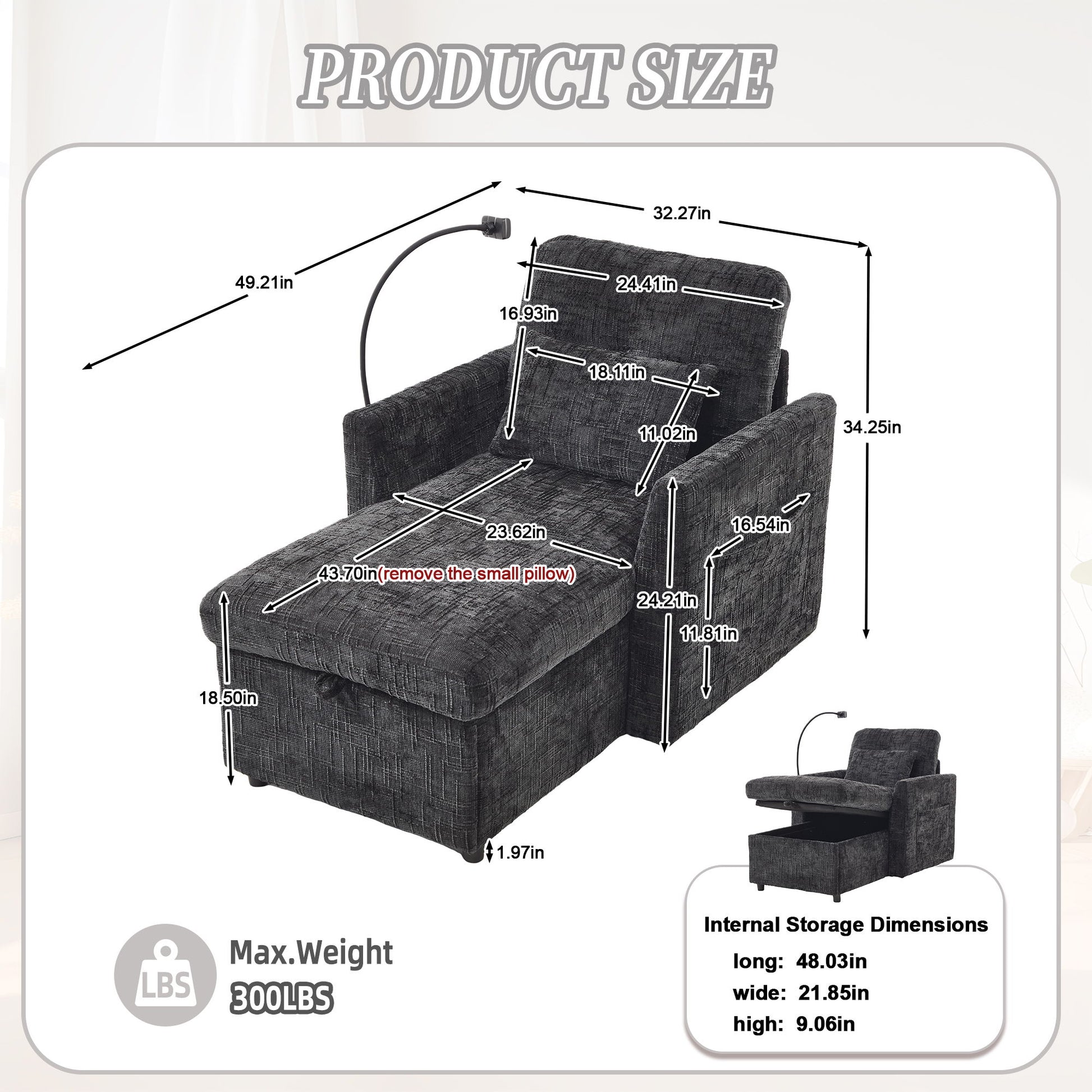Multifunctional Chenille Recliner Sofa With Storage And Phone Bracket