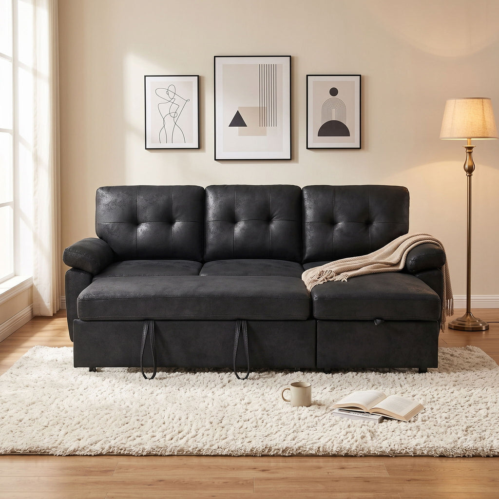 Convertible L - Sectional Sofa Bed With Storage Chaise And Padded Armrests