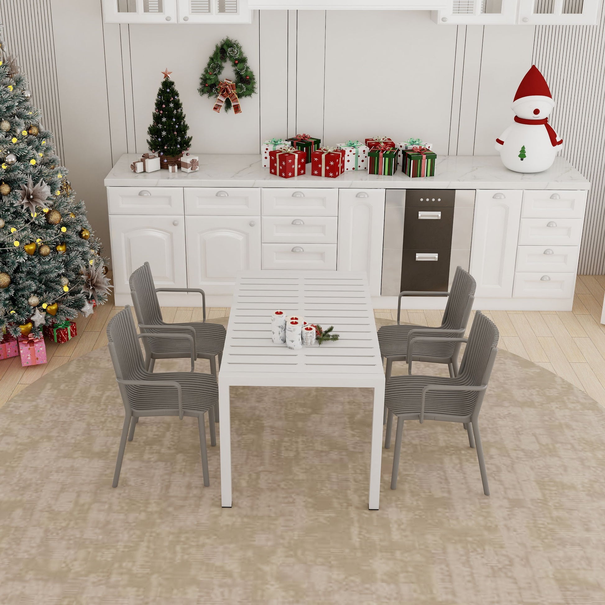 4 Modern Stackable Armchair Matched With Long Table