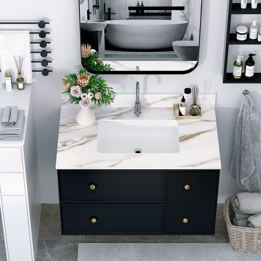Elegant Vanity Top With Undermount Sink And Backsplash, Sintered Stone