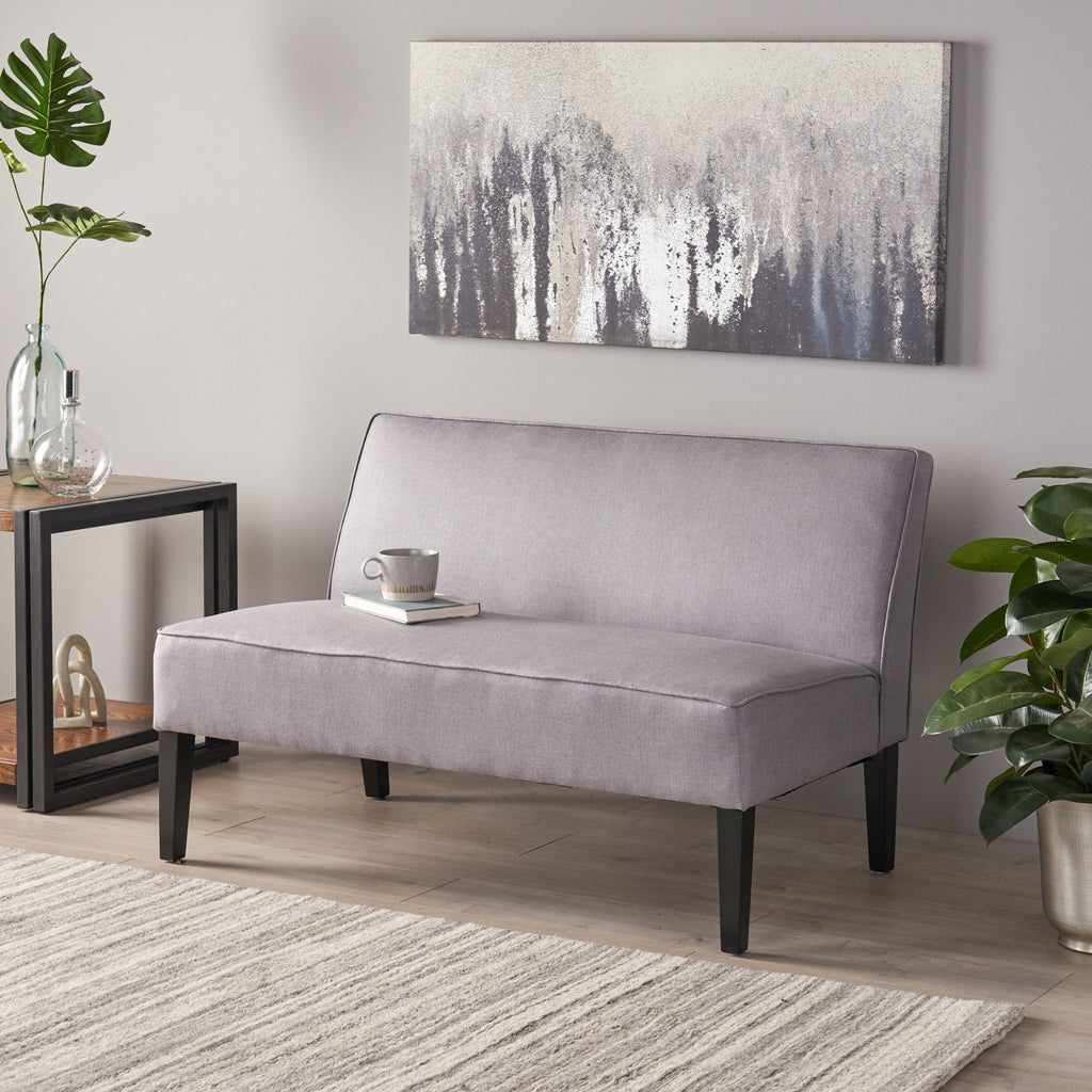 Contemporary Loveseat With Upholstered Fabric And Birch Wood Legs - Light Gray