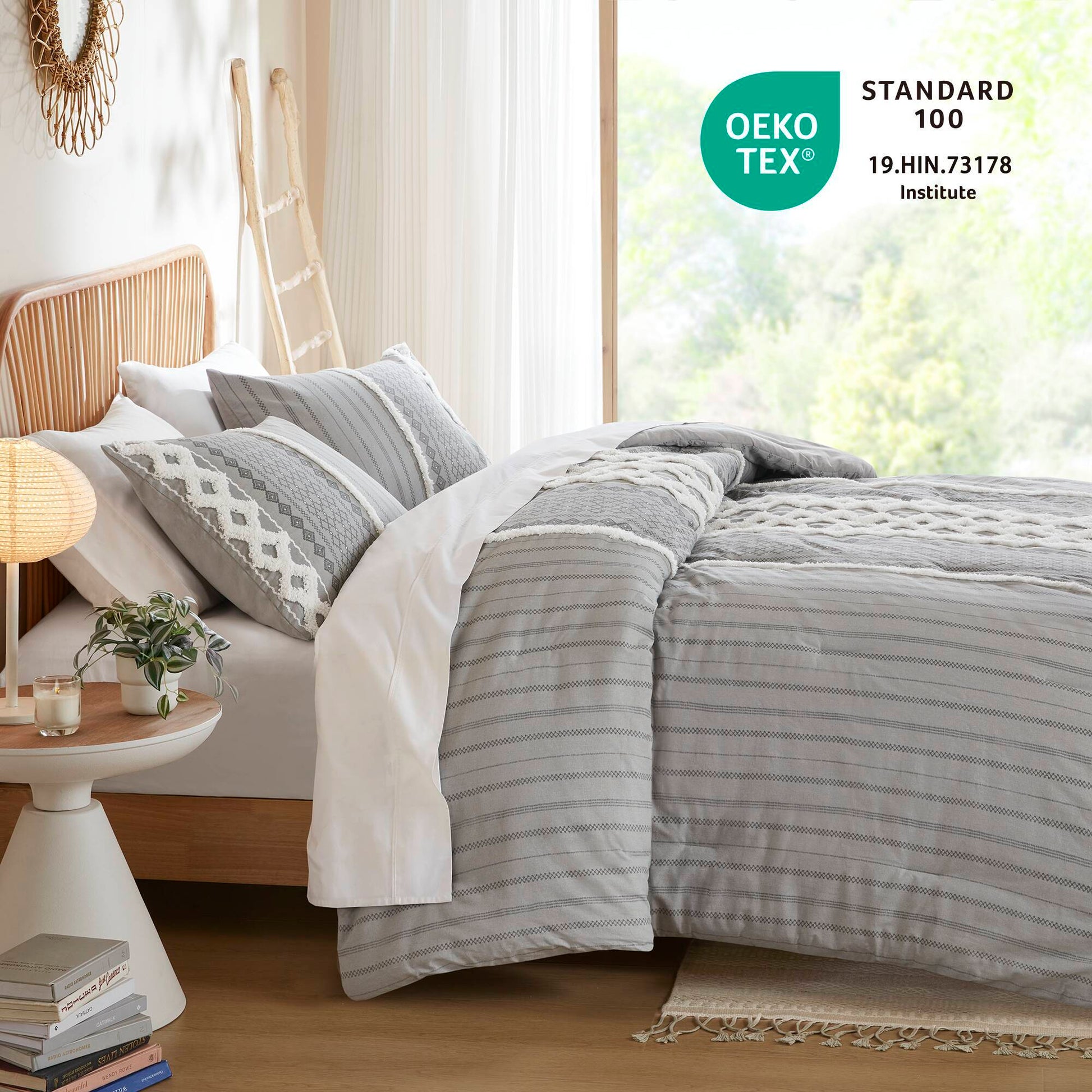 Imani - King Printed Comforter Set With - Gray